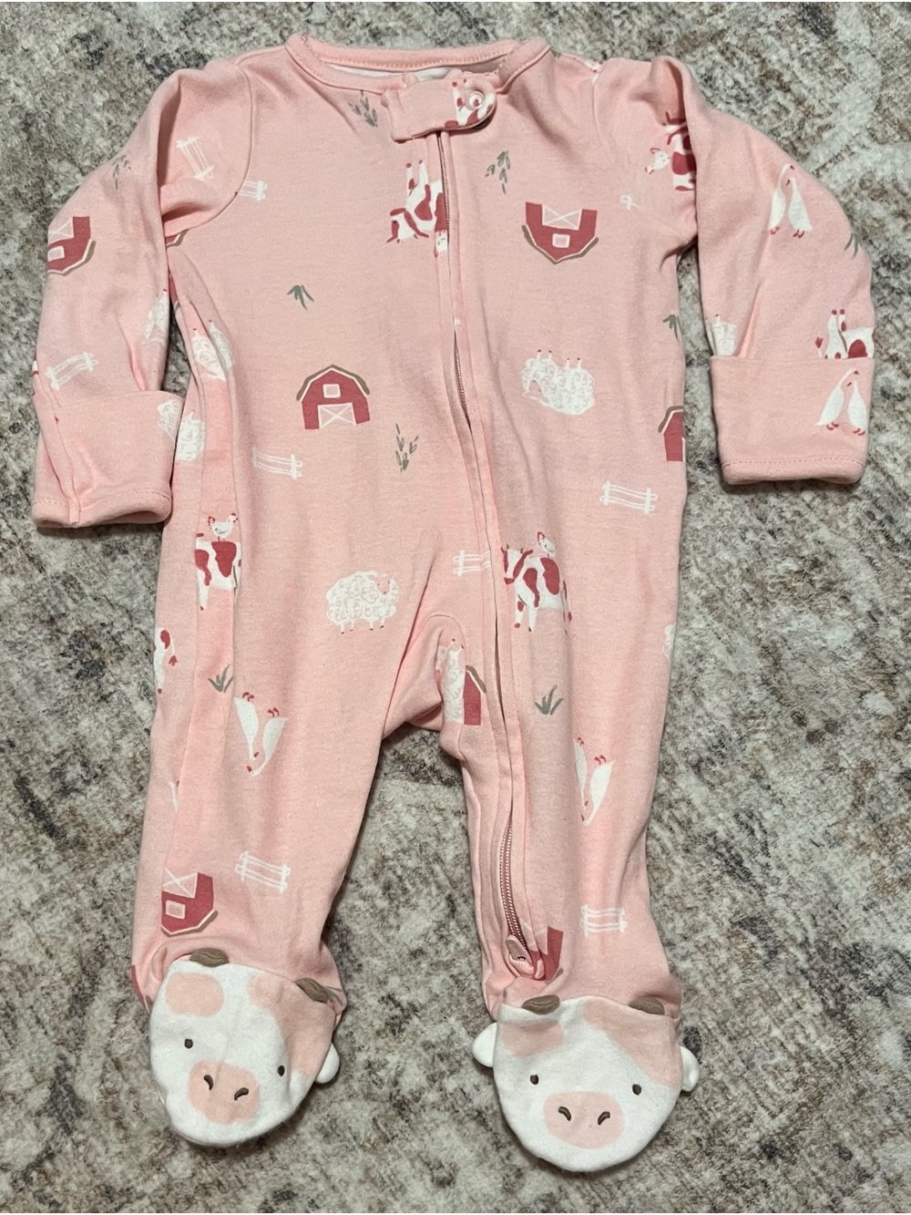 Pink Farm Animal Footed One-Piece Pajamas